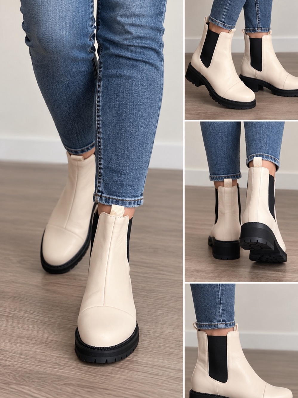 NWT TOMS Chelsea Lug Sole Boots Cream Off White Size 9